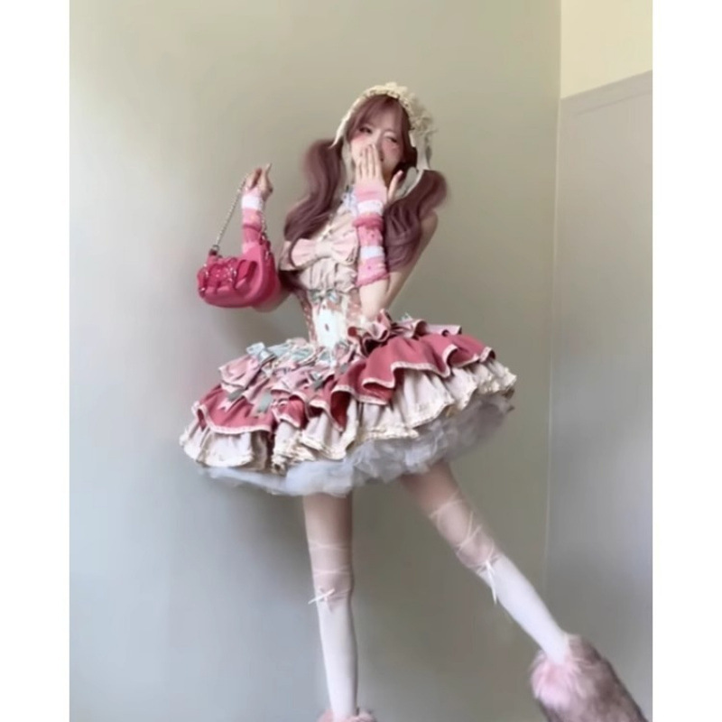 フランス初恋ミルクスイートドレスロリータプリンセスドレスふわふわケーキロリータドレス2025新作スカート|undefined