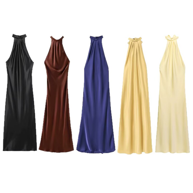 European and American Style Women's Clothing 2025 New European and American Slim Backless Silk Satin Texture Dress 3274548