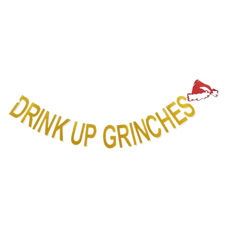 Navidad fiesta decoración cadena bandera Navidad sombrero brillo tire flor beber grinches carta tire bandera