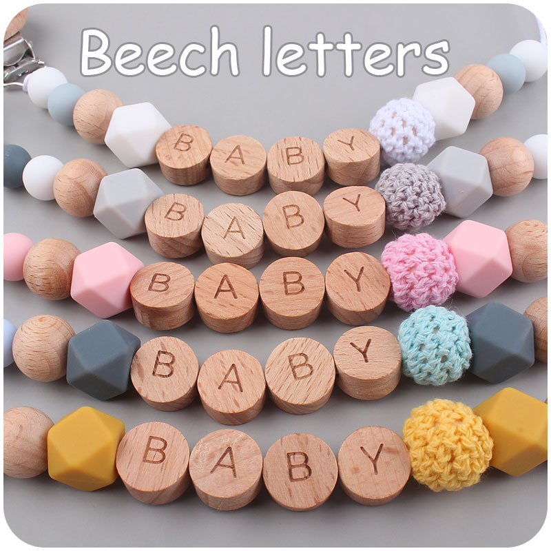 Nuevos suministros para bebés Clip de haya cadena anti-caída calmante bebé cuentas de silicona DIY nombre pezón cadena anti-caída