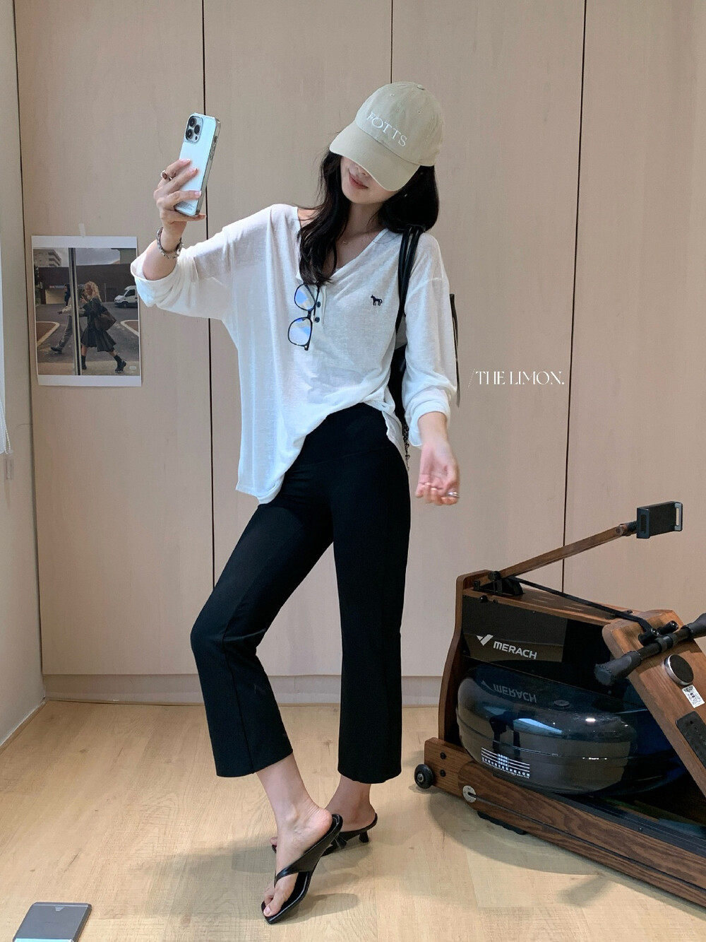 Quần legging yoga nữ cạp cao ống loe nhẹ dài 7 phân co giãn — màu đen, Màu cà phê, Xám khói chi tiết 6