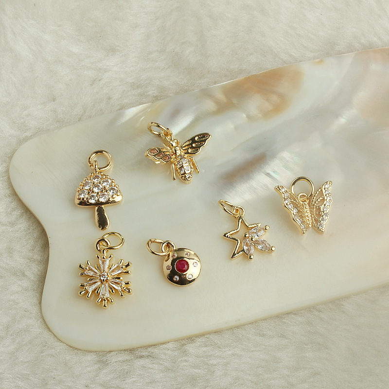 14k gold color retaining micro mushroom bee pendant diy handmade accessories golden snowflake butterfly pendant 14k gold color retaining micro mushroom bee pendant diy handmade accessories golden snowflake butterfly pendant