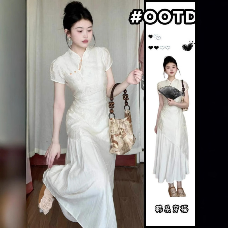 French Gentle Style New Chinese Cheongsam dress Children's Summer 2025 New Style Small Elegant Waist Long Dress