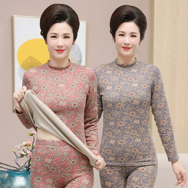 Костюм Цю для матери среднего возраста утолщенный термобелье со средним Воротником Горячая бесшовная одежда брюки женские осень и зима