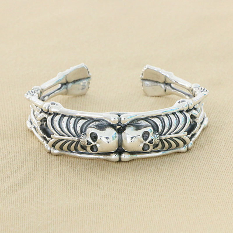 European and American Dark Style Retro Domineering Skull Bracelet Sterling Silver Punk Skull Personalized Humanoid Bracelet Trend