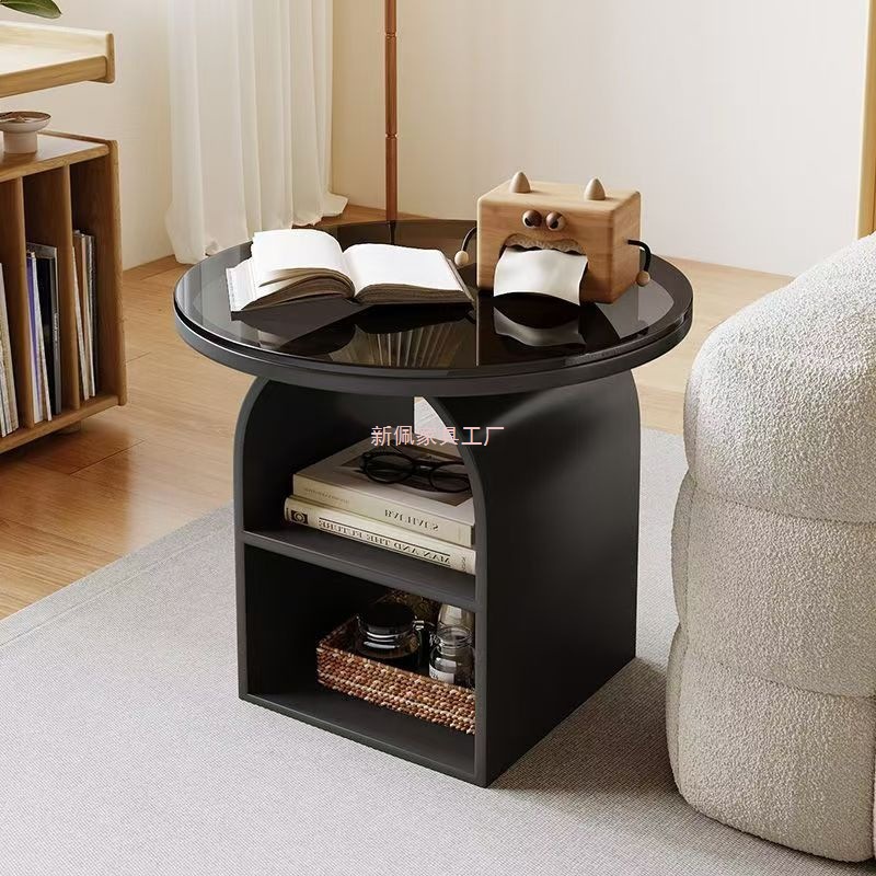 Canpei Light Luxury Style Sofa Side Table Wrought Iron Bedside Table Living Room Sofa Side Cabinet Small Tea Table Household Storage Rack Corner Table