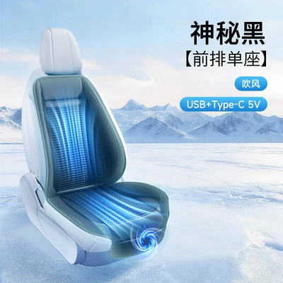 New product: Cross-border car seat cushion for summer, cool and ventilated, with massage function, breathable, cooling fan, and ice silk material for the car (Cool pad) - black-hair-dryer-usbtype-c