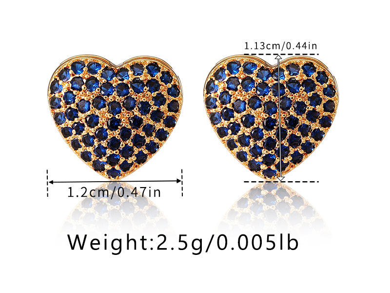 6g Weight 1 Pair Sweet Heart Shape Plating Inlay Copper Zircon 18k Gold Plated Ear Studs