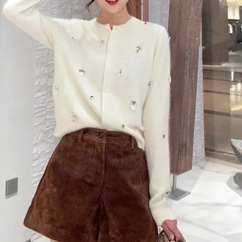 2025秋季新款女装手工钉珠长袖单排扣针织开衫上衣外套 5P9313750