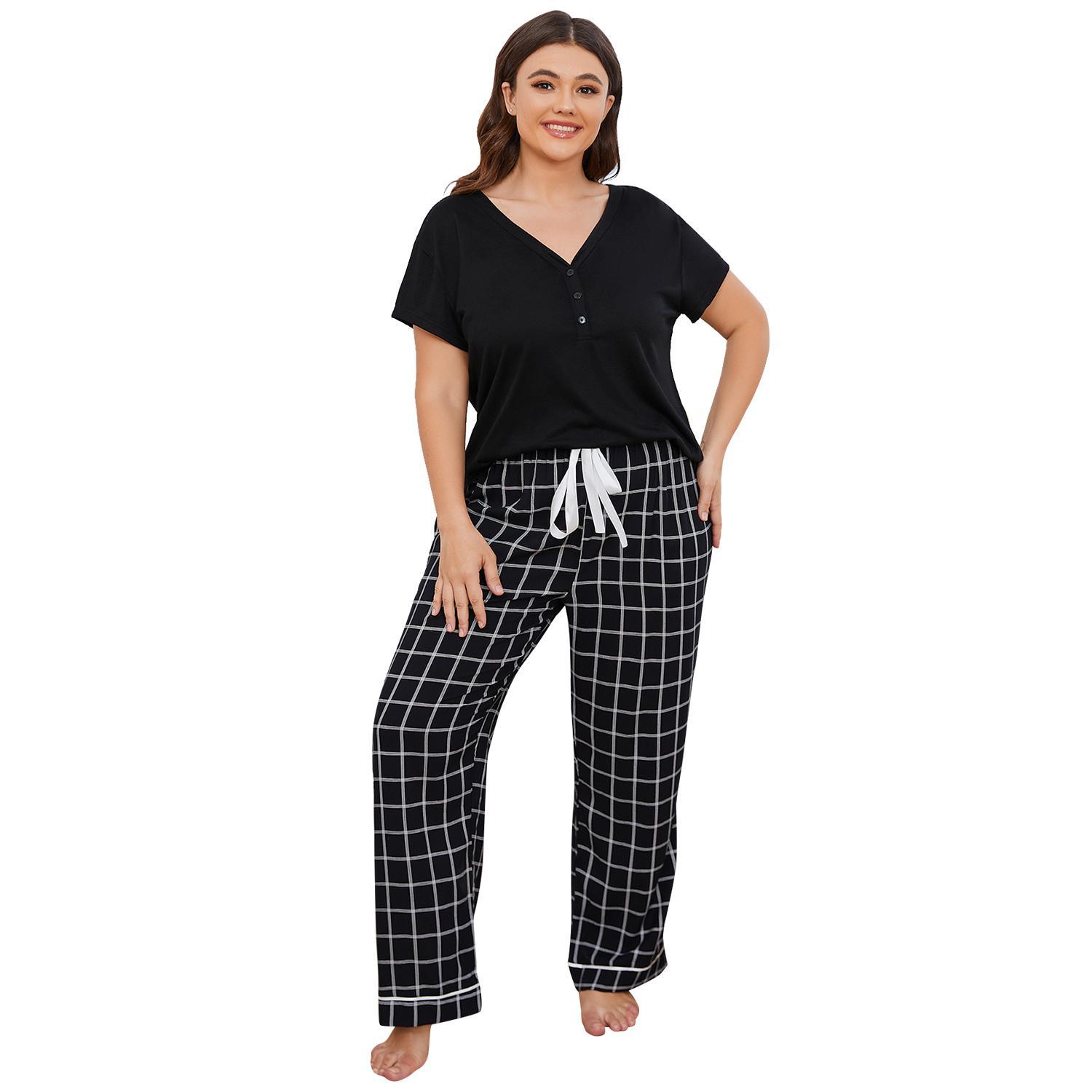 Simple Style Lattice Artificial Cotton Spandex Polyester Pajamas Pants Sets display picture 2