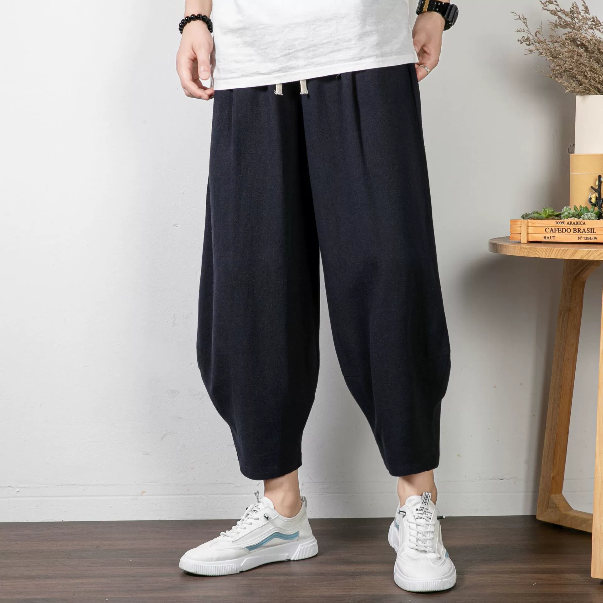 Классические летние штаны в китайском стиле из хлопка и льна, oversize, свободный крой, плюс размер