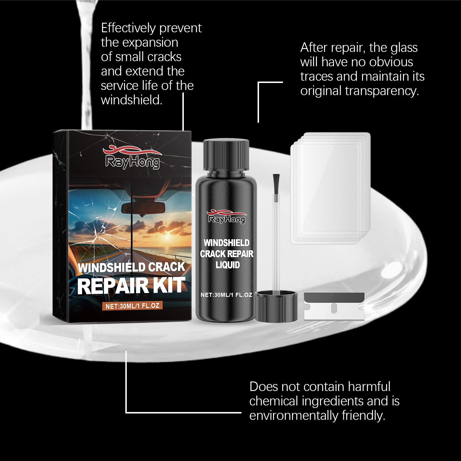 Rayhong Car Windshield Liquid Glass Nano Repair Kit for Clearing Cracks and Improving Visibility