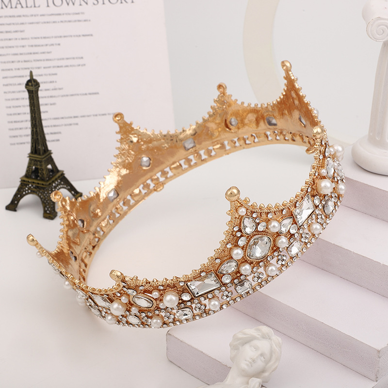 Hip-Hop, Retro Style Women's Hip-Hop Retro Crown Alloy Inlay Pearl Crown