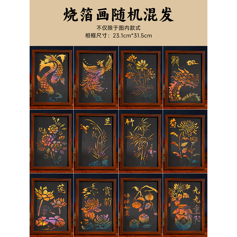 非遗金箔画diy拓印手工材料包烧箔画装饰画中秋国庆节团建活动|undefined