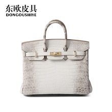 跨境新款BK25CM尼罗鳄鱼肚皮手缝铂金包真皮喜马拉雅白高端女士包