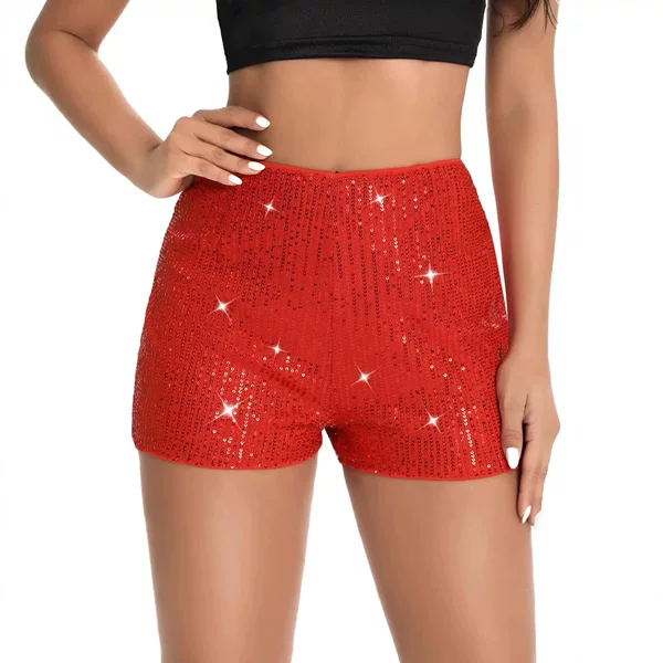 2026 Amazon Sequin Slim-Fit Hot Pants, Solid Black Mid-Waist Straight-Leg Women's Shorts, Street Fashion Slim-Fit