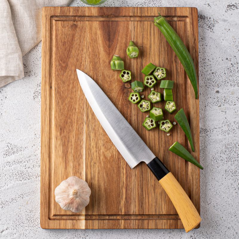 Tablero de corte de madera de acacia Tablero de queso de doble cara de madera maciza Cocina rectangular Tablero de corte para el hogar Tablero de corte de fruta Tablero de corte de madera