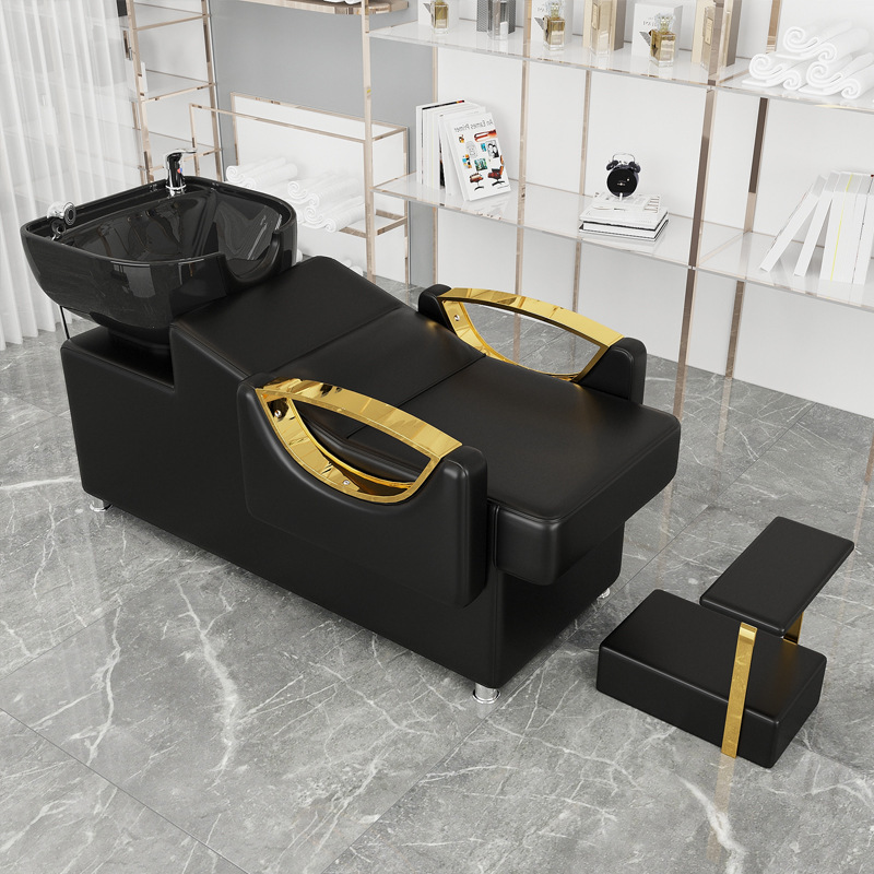Barrazos dorados negros con pedal alto - lavabo negro