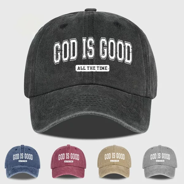Aliexpress Hot-Selling Vintage Distressed Washed Baseball Cap with God Is Good Print, Supports Dropshipping