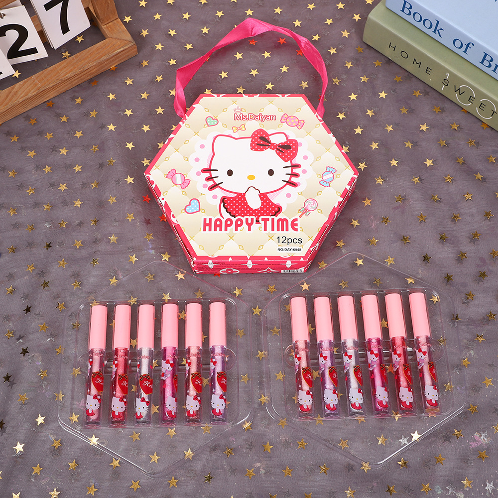 Cross-Border Export Hello Kitty Pattern Moisturizing Lip Glaze Easy to Color Export Popular Moisturizing Lip Gloss Lipstick