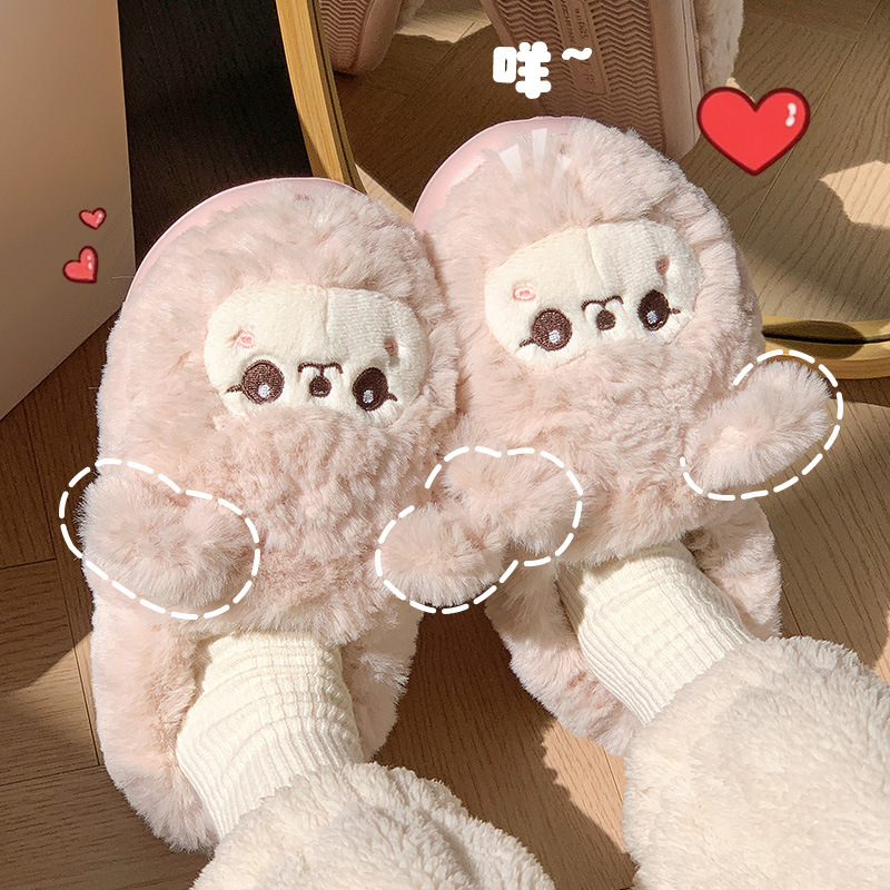 Cute Lamb Slippers for Women Autumn and Winter Cartoon New Home Indoor Warm Plush Wear-Resistant Cotton Slippers for Women Wholesale