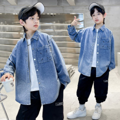 男童牛仔襯衫外套2023秋裝新款中大童春秋款襯衣時髦炸街帥牛仔服