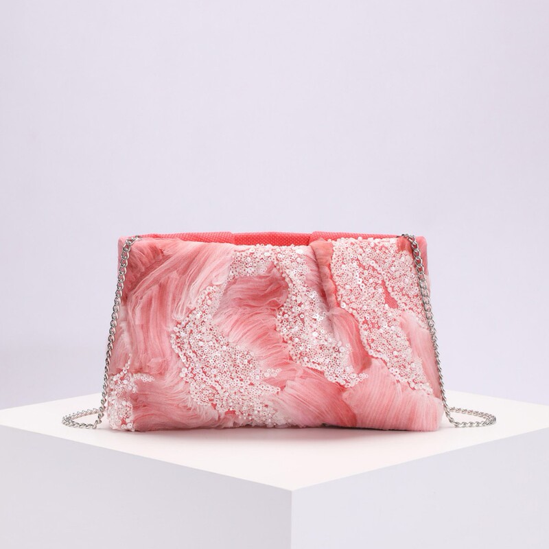 Bag Women's Pleated Handbag Mesh Gradient Color Bead Tube Sequin Pearl Inlaid Clutch Bag Holiday Gorgeous Dinner Bag