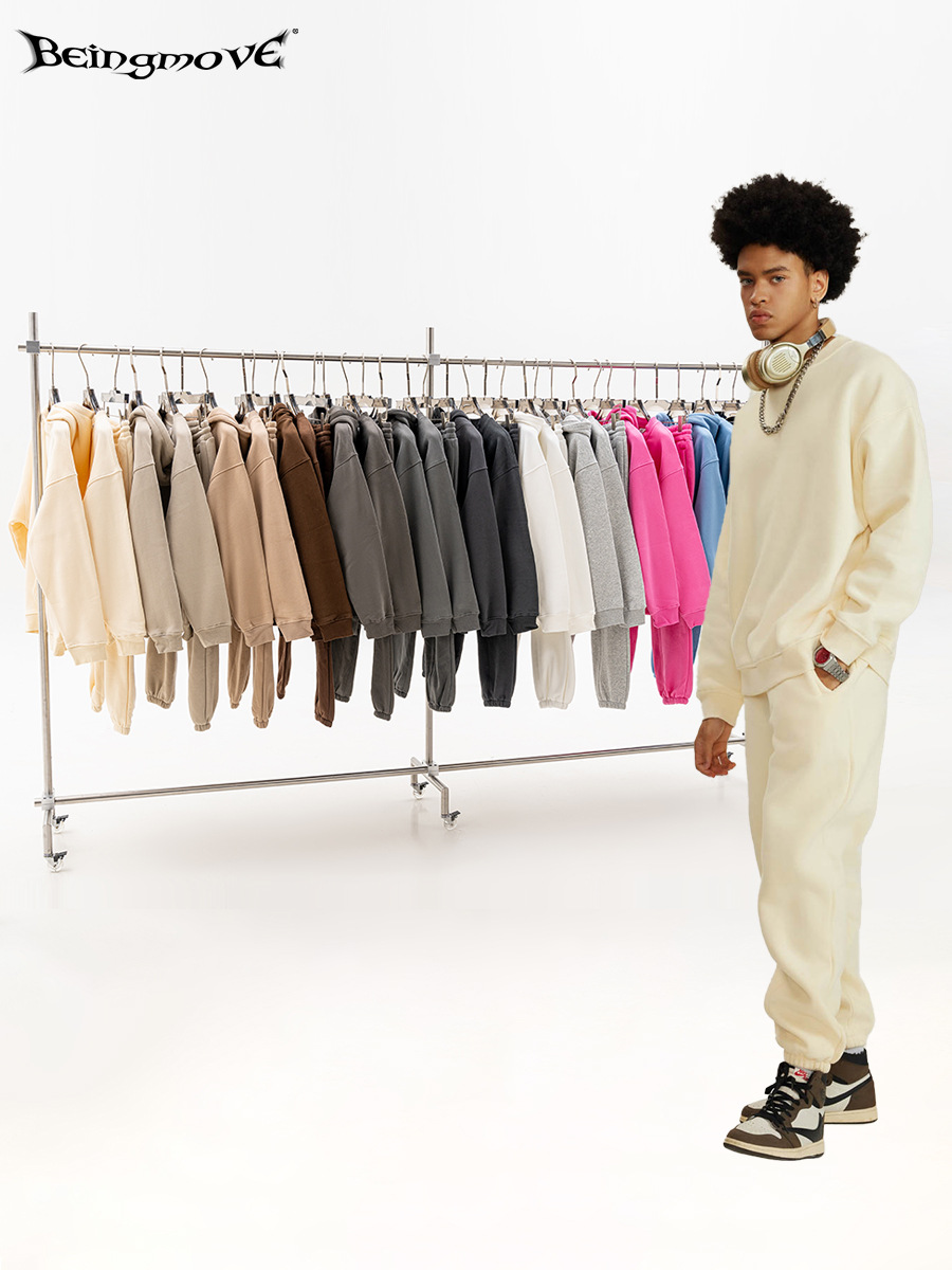 2025 marca de moda de otoño 345G con camisa de cuello redondo de camisa de hombro para hombres y mujeres con pantalones casuales deportivos al por mayor