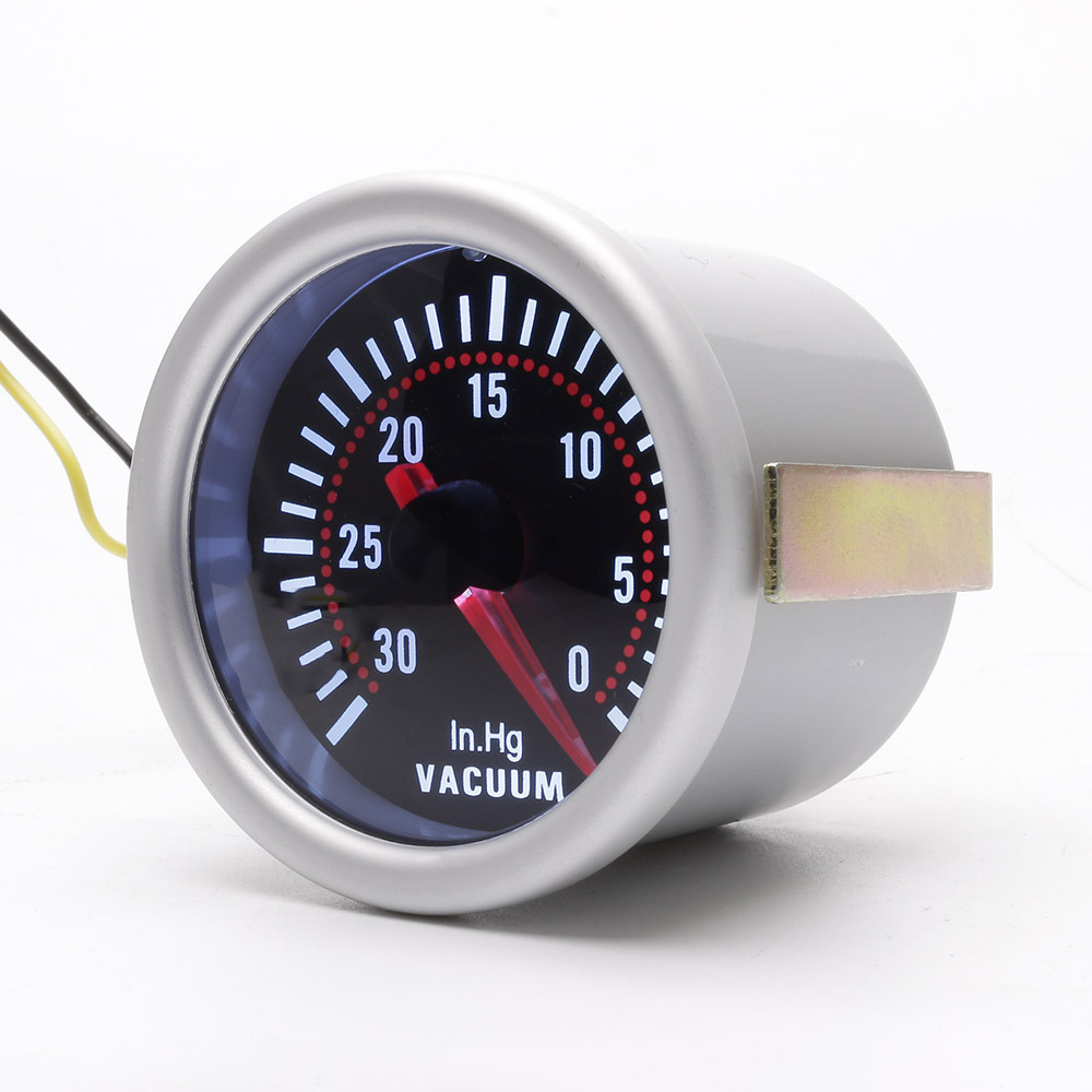 52mm 12V car vacuum gauge mercury display with smoke lens white LED racing meter