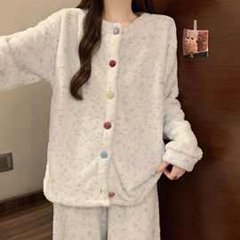 女士睡衣冬季珊瑚绒2025新款秋冬天加厚保暖半边绒保暖家居服套装