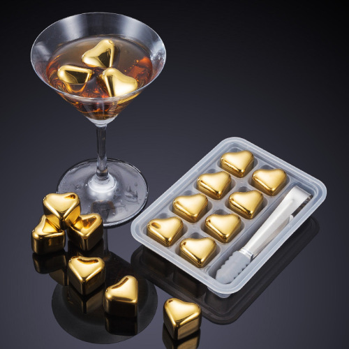 304 heart-shaped golden stainless steel ice cubes, vacuum electroplated titanium ice cubes, iced wine, cold compress and cooling new product