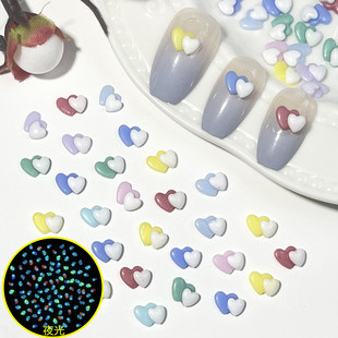 Summer Dopamine Love Nail Art Jewelry Internet Popular Double Color Luminous Small Heart Mini Resin Nail Accessories