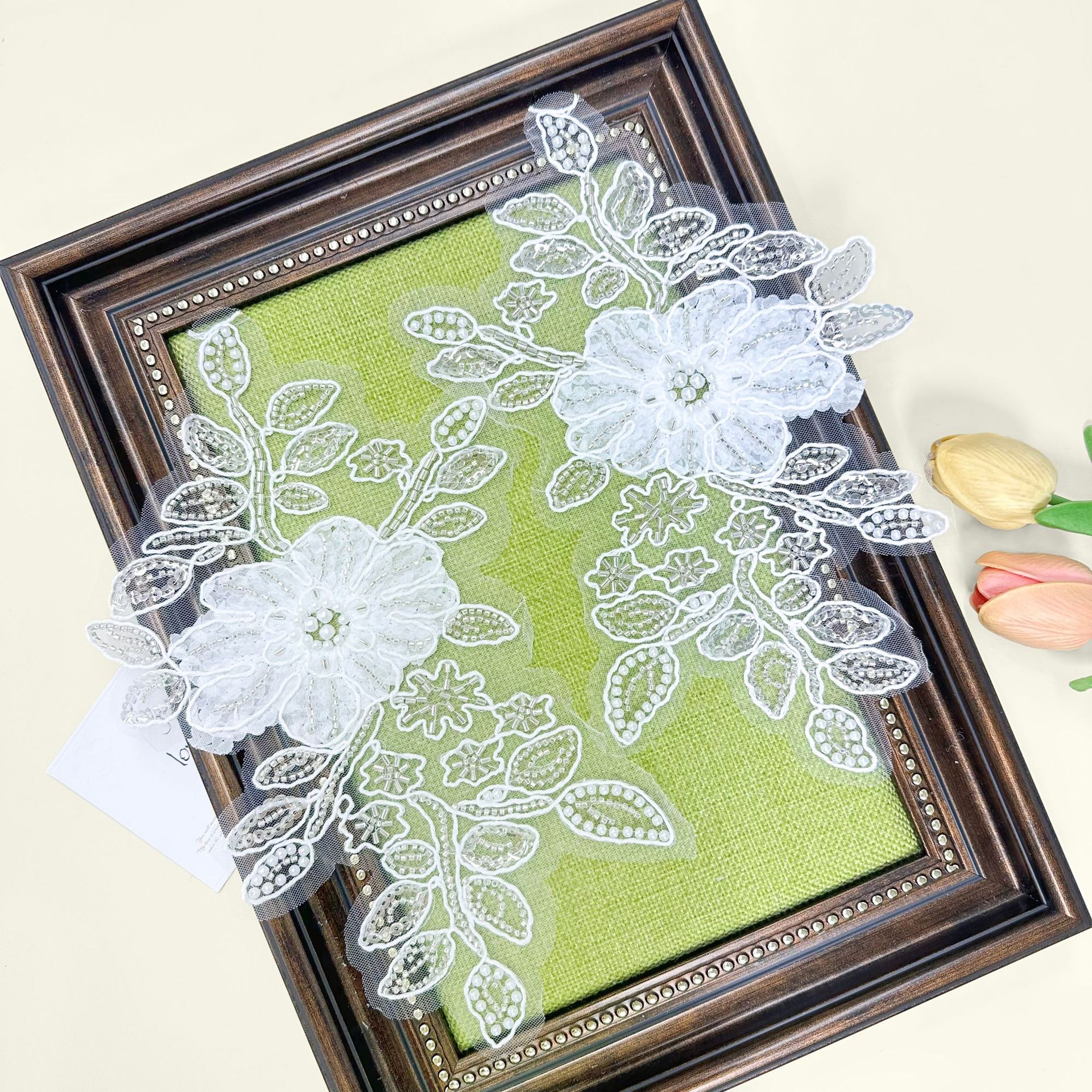 Blanco encaje bordado pegatinas de encaje floral vestido de boda DIY accesorios multi-tamaño floral mariposa decoración simétrica image 2