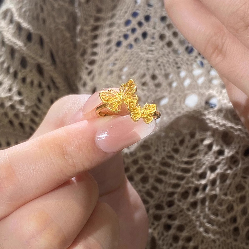 蝴蝶戒指女輕奢氣質溫柔雙蝶開口指環小眾設計感食指戒2024年秋冬