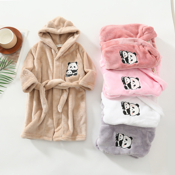 Demi-season flannel children's bathrobe for men and women