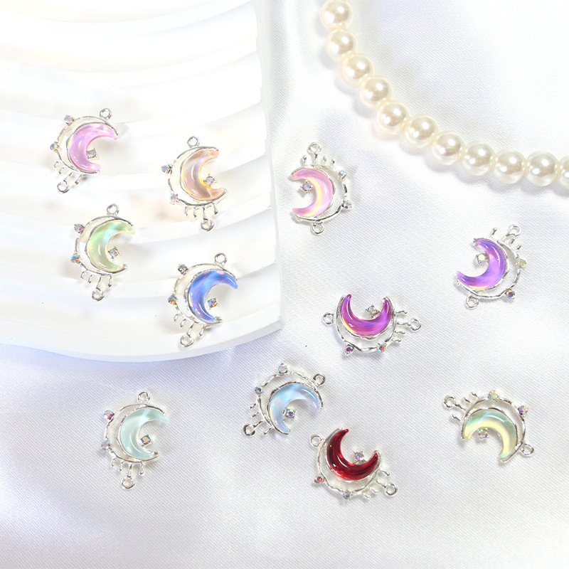 Zircon-Inlaid Colorful Mocha Fairy-Like Double Moon Alloy Jewelry DIY Bracelet Necklace Earring Pendant Accessories Zircon-Inlaid Colorful Mocha Fairy-Like Double Moon Alloy Jewelry DIY Bracelet Necklace Earring Pendant Accessories