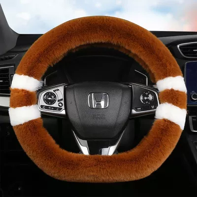 Steering wheel cover Unisex Anti-Slip Winter Warm - brown-type-d-38cm