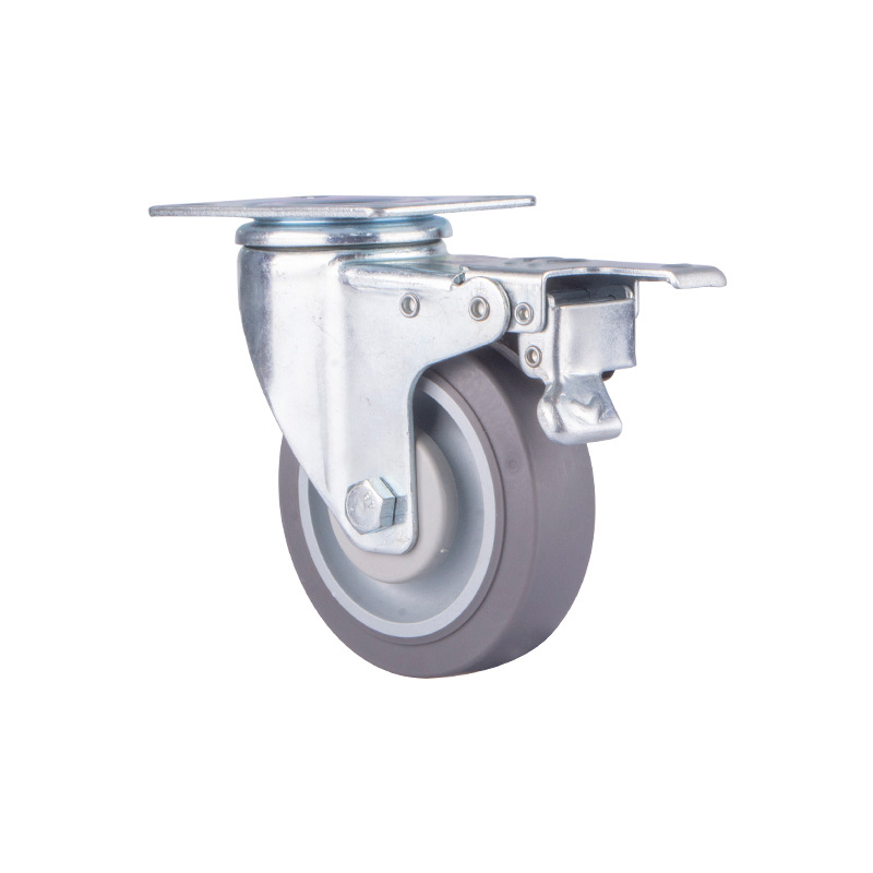 Rueda Giratoria Mediana para Plataforma 3-5 Pulgadas de Goma TPR Silenciosa con Freno para Uso Industrial
