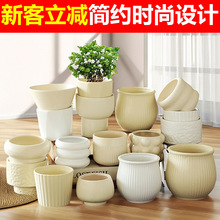 一件代发北欧风陶瓷花盆家用透气创意蝴蝶兰郁金香多肉绿植带托盘