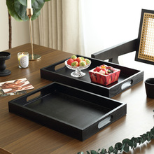 日式黑色木质托盘长方形实木盘子餐盘端菜盘茶盘水杯托盘复古饭店
