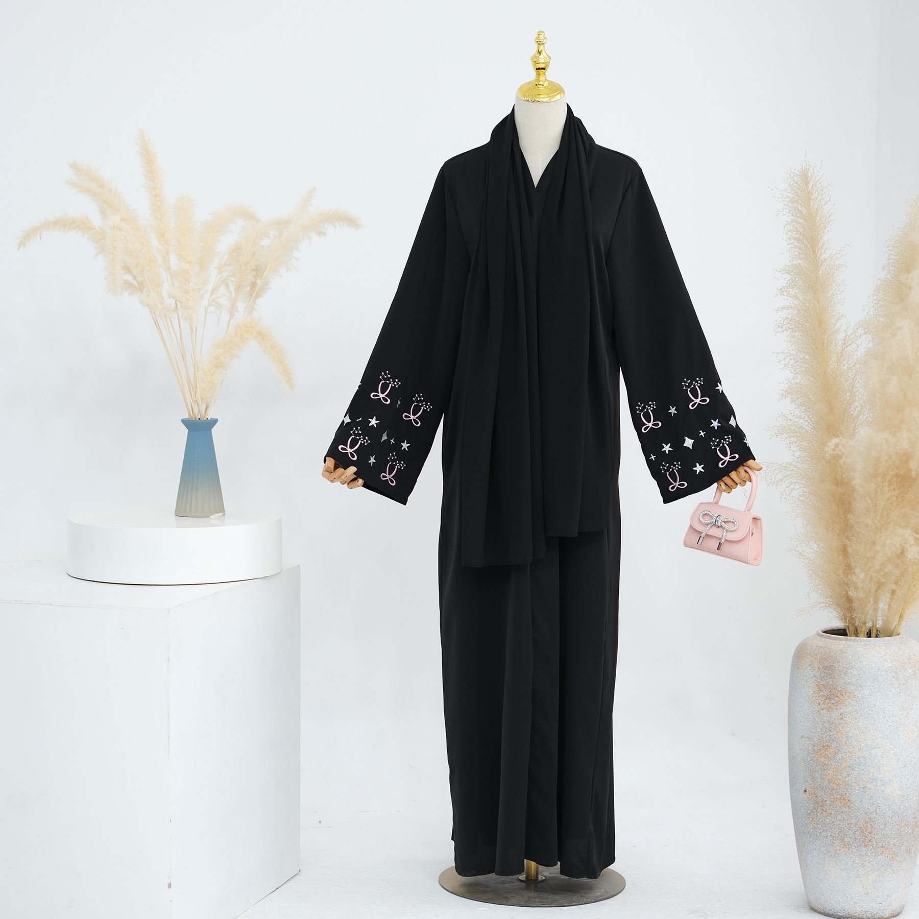 🖤 Majestic Flow Open Abaaya – Black Swing-Cut Long Sleeve Abaya with Matching Headscarf 53 O1CN01VGiybn2EAULRwhCdg !!2746468704 0 cib