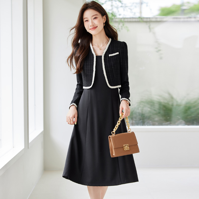感短西装外套女小香风连衣裙套装裙休闲气质女士小个子西服