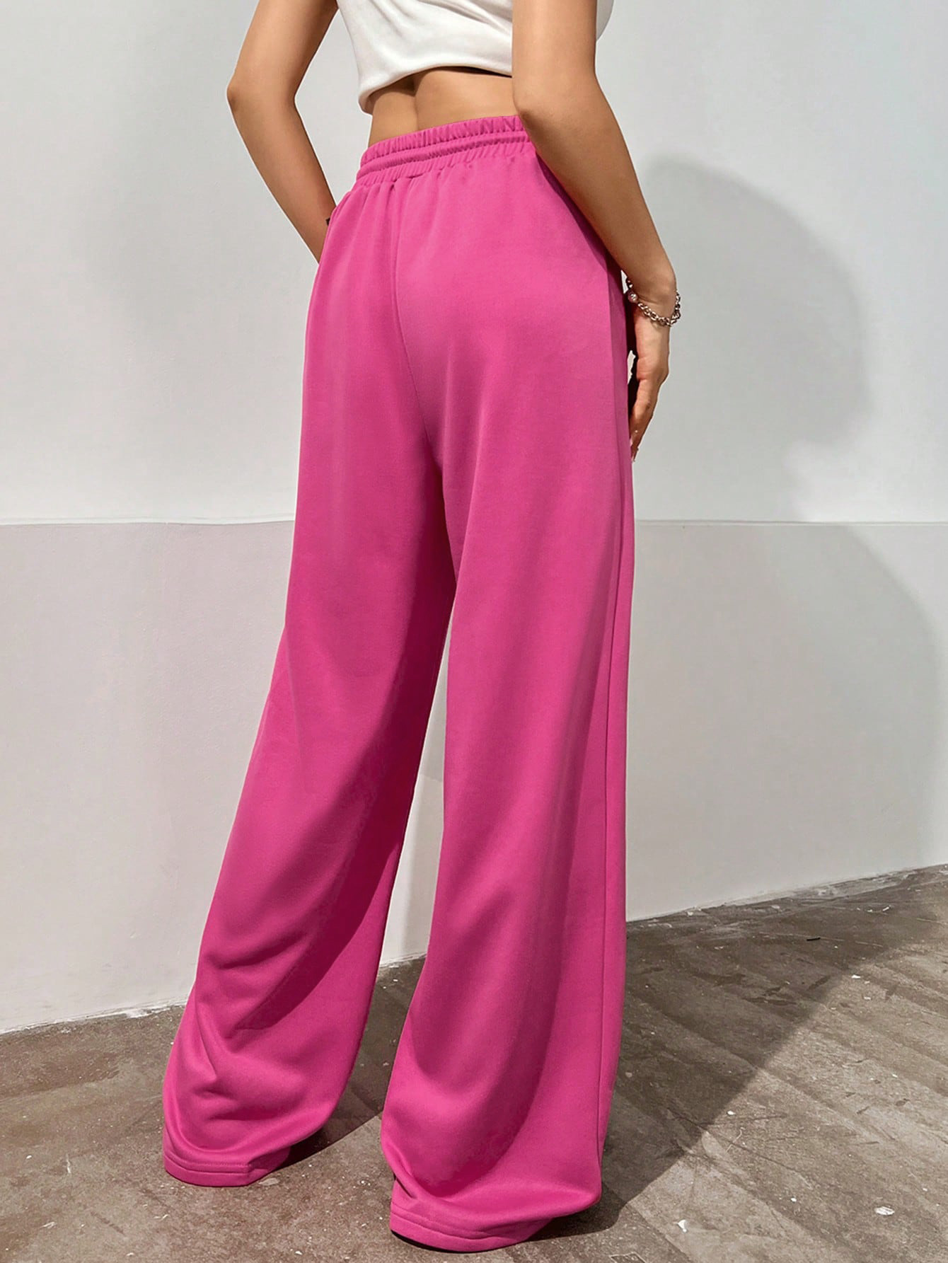 Pantalones deportivos europeos y americanos transfronterizos de las mujeres que adelgazan la fregona pantalones casuales rectos de cintura alta pantalones de pierna ancha drapeado sweatpants