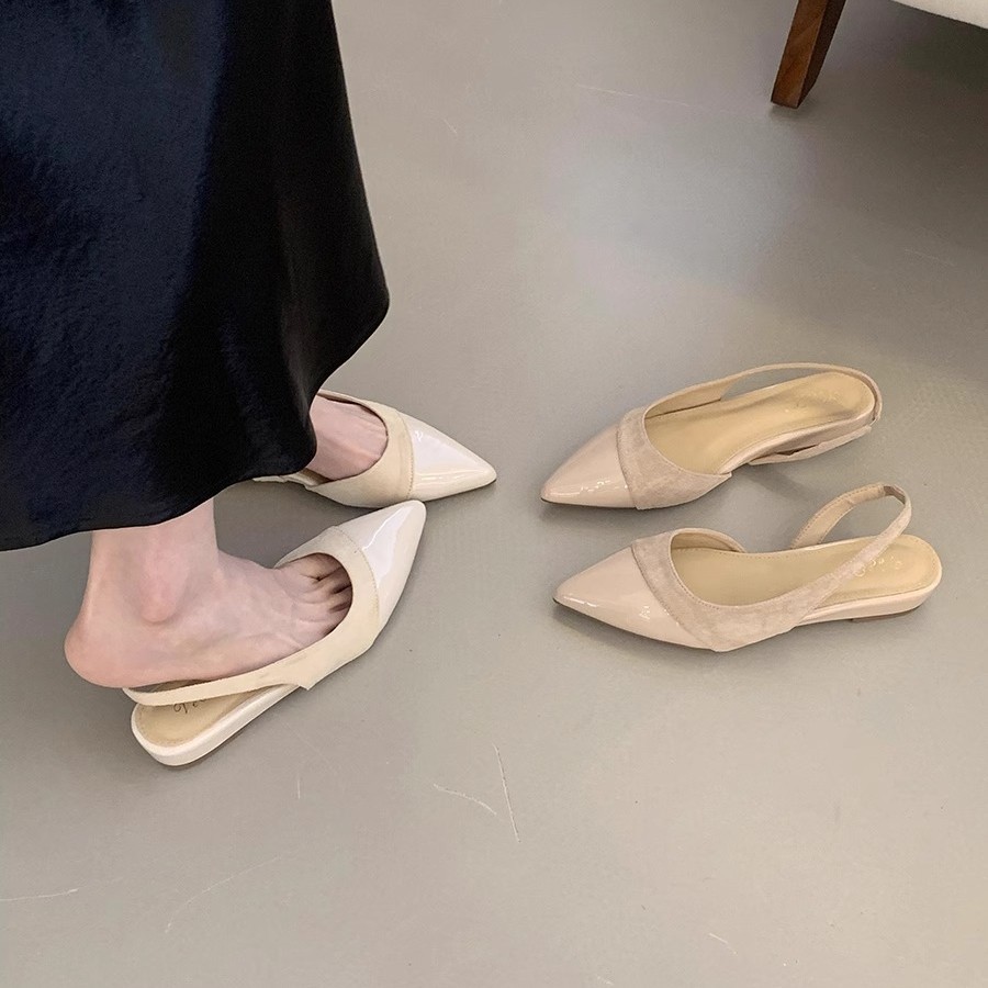 Francés de tacón bajo rosa suave Baotou sandalias zapatos de hadas 2025 nuevo estilo primavera y verano punta puntiaguda noche temperamento zapatos individuales