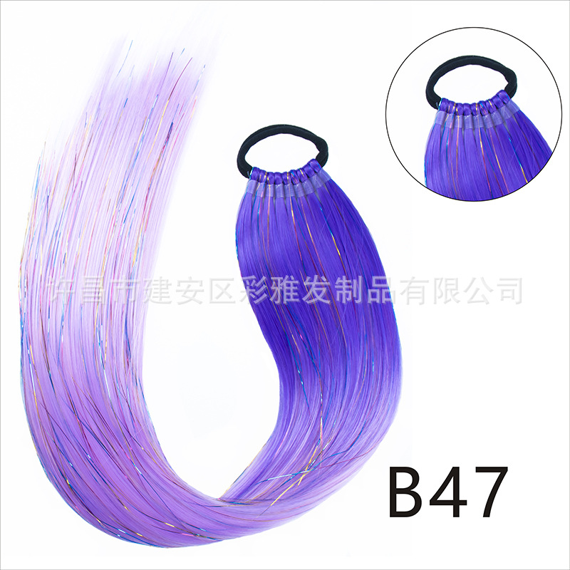 Comercio exterior transfronterizo láser de fibra química colorida cola de caballo 24 pulgadas trenzada de nueve hebras extensión de cabello cola de caballo simple y rápida