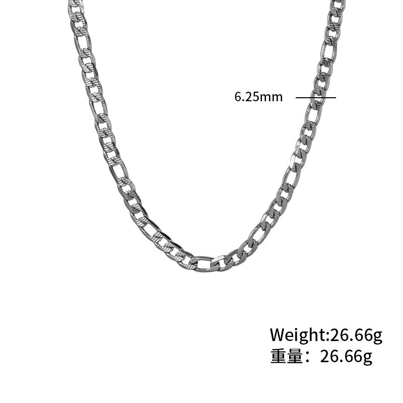 Chaîne Figaro pour homme, style européen et américain, légère, luxueuse et simple, en acier inoxydable gaufré, maille calaver carrée, collier en acier titane pour homme_voghion.com
