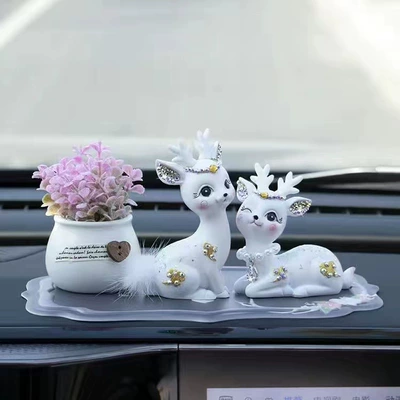 a Safe Journey, Suitable — Car ornaments - white-diamond-deer-pink-rice-green-grass-black-antler-pad-glue-10