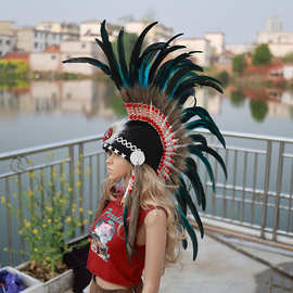 创意鸡冠印第安羽毛头饰野人酋长帽舞台表演派对摄影走秀化妆道具