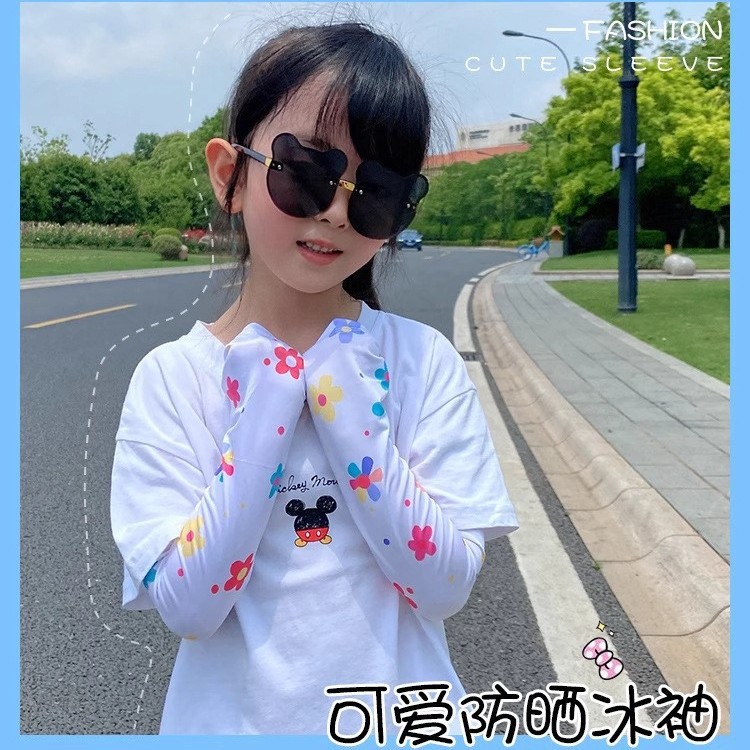 Children's Sun Protection Ice Sleeves for Girls, Summer Outdoor Sunshade, Boys' Ice Silk Sleeves, Cute Cartoon Breathable Baby Hand Sleeves