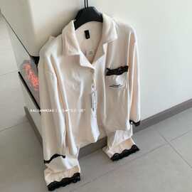 KALUANNIAO|海岛绒法式小香蕾丝风女士舒适家居服套装